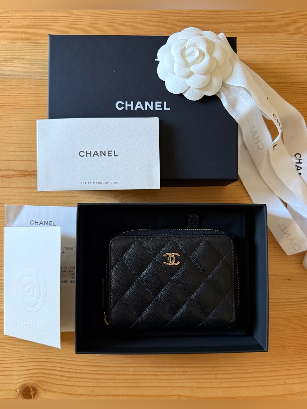 CHANEL Black Quilted Caviar Leather Wallet GHW